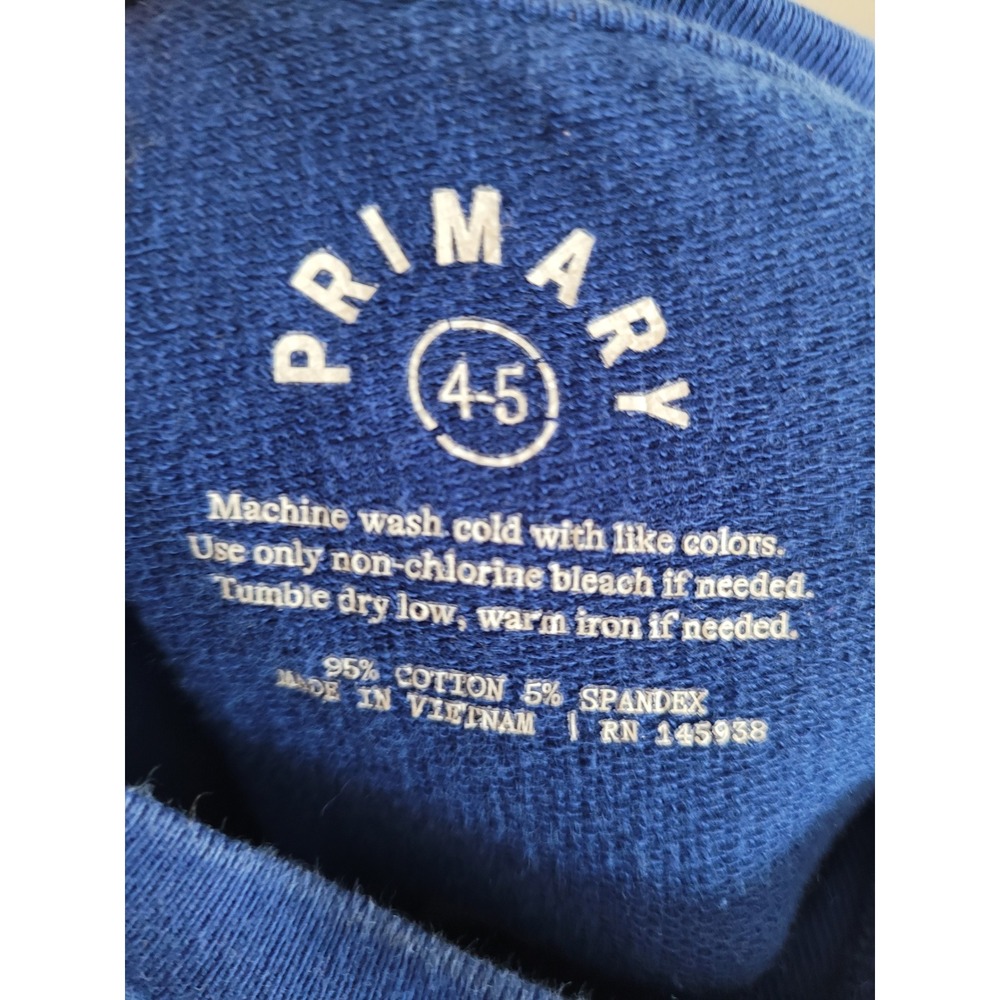 Primary Kids Royal Blue Crewneck Sweatshirt Pockets 4-5 Cotton Blend #8 - Picture 5 of 5